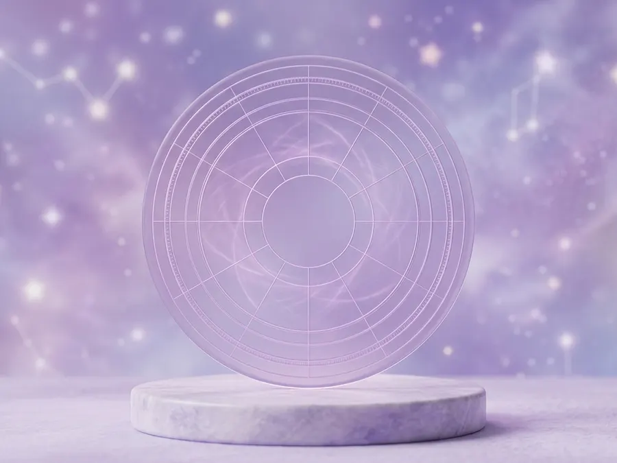 A frosted glass chart wheel on a lavender pedestal